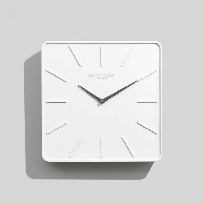 London Clocks Hygge White Modern Square Resin & Wood Wall Clock