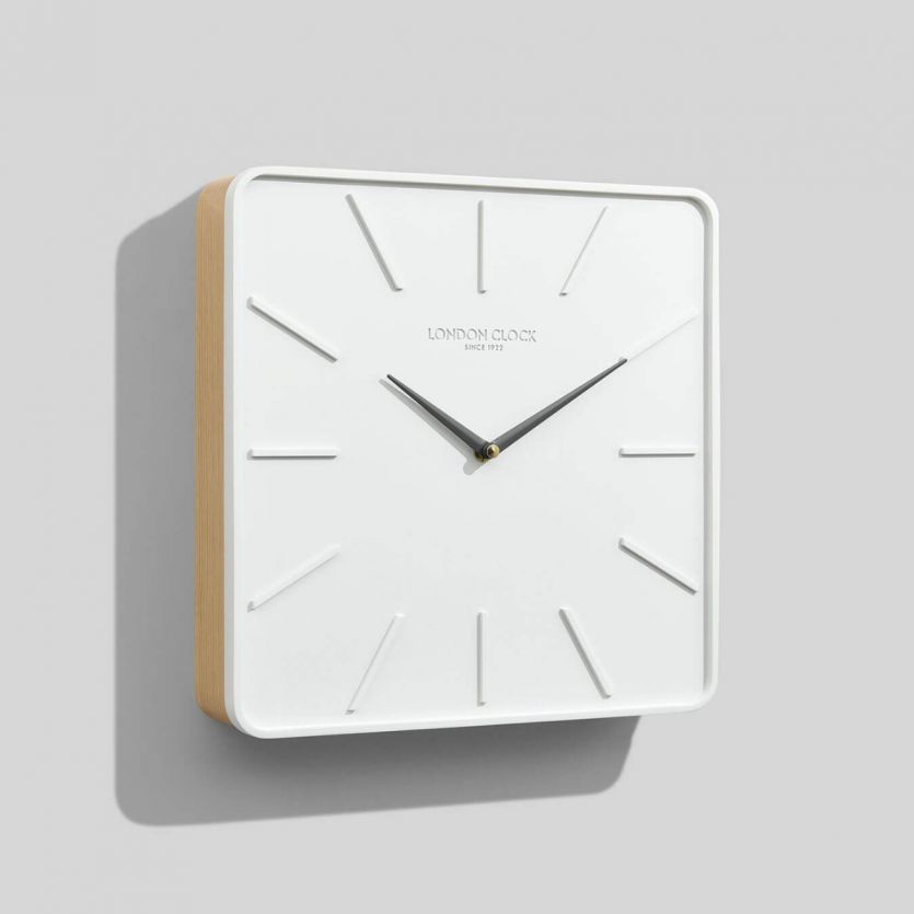 London Clocks Hygge White Modern Square Resin & Wood Wall Clock