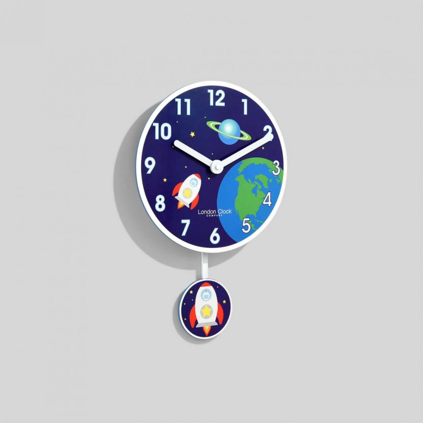 Children's Blue Rocket Pendulum Wall Clock