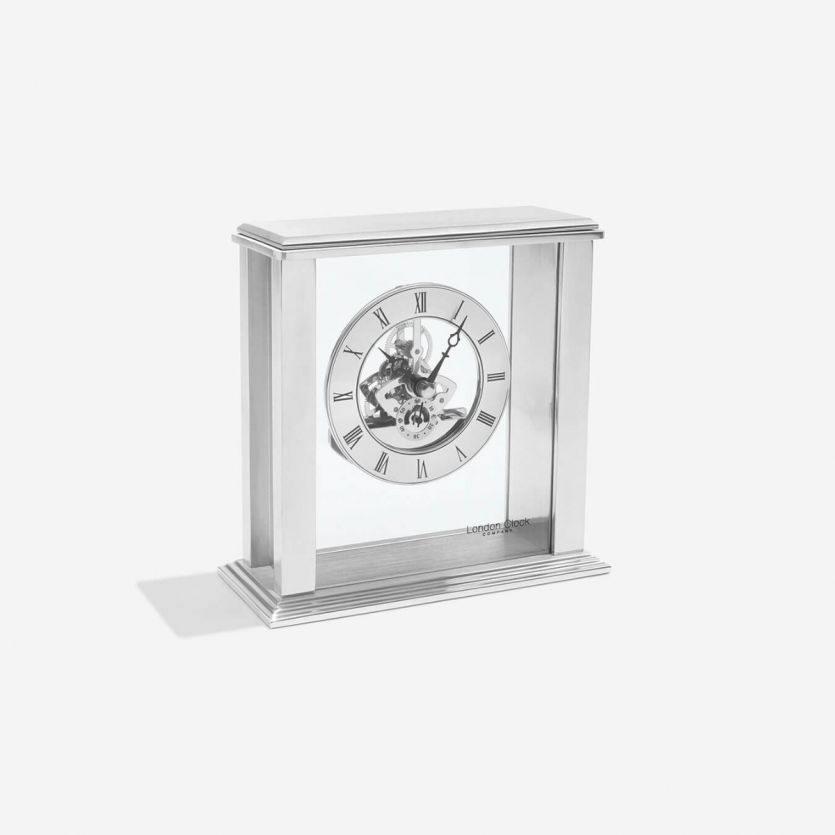 London Clock Company Silver Metal Skeleton Mantel Clock