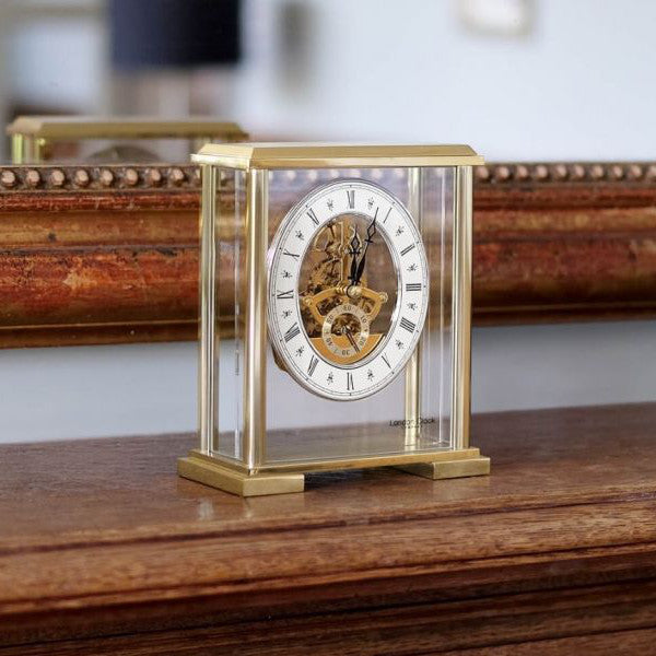 London Clock Company Gold Square Top Skeleton Mantel Clock