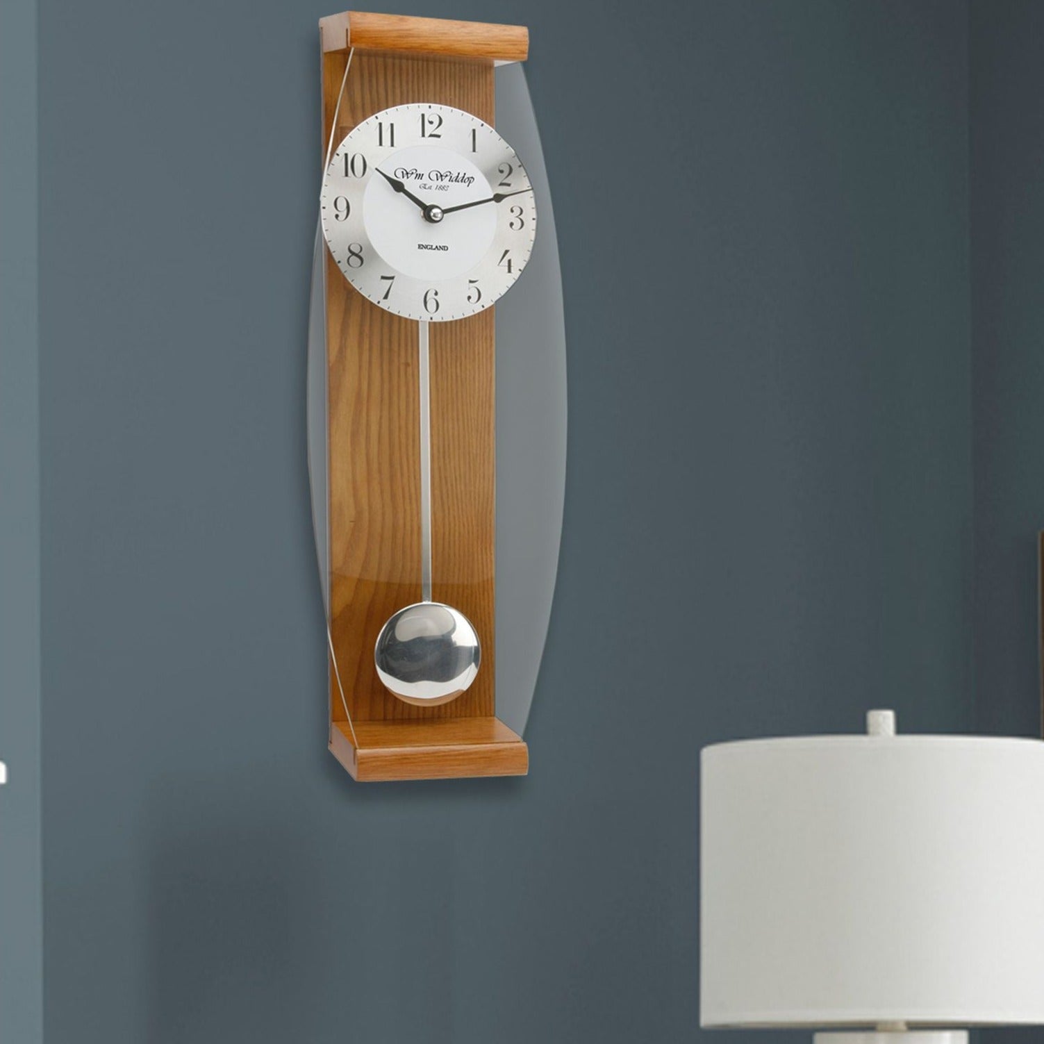 WM. Widdop Oak Pendulum Wall Clock with Glass Front