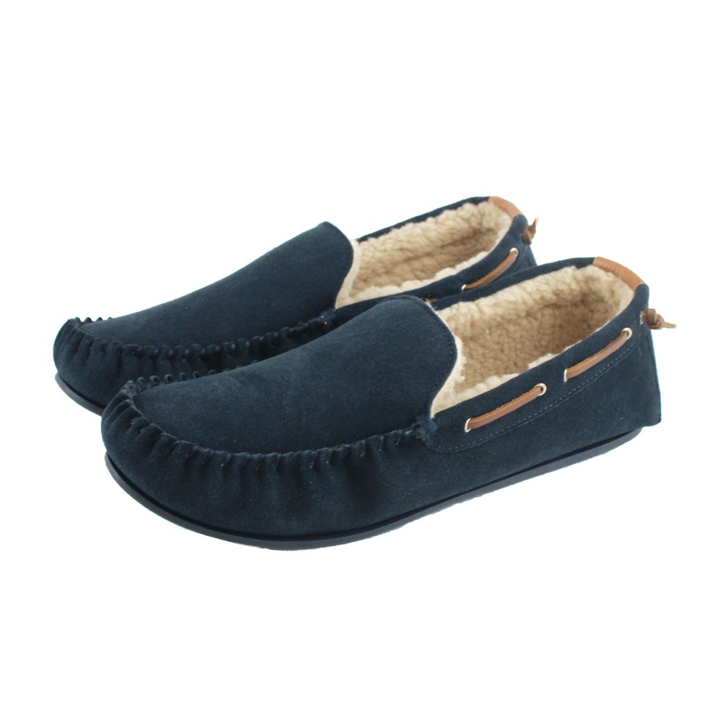 Men's Owen Fleece Lined Moccasin Hard Sole - Navy