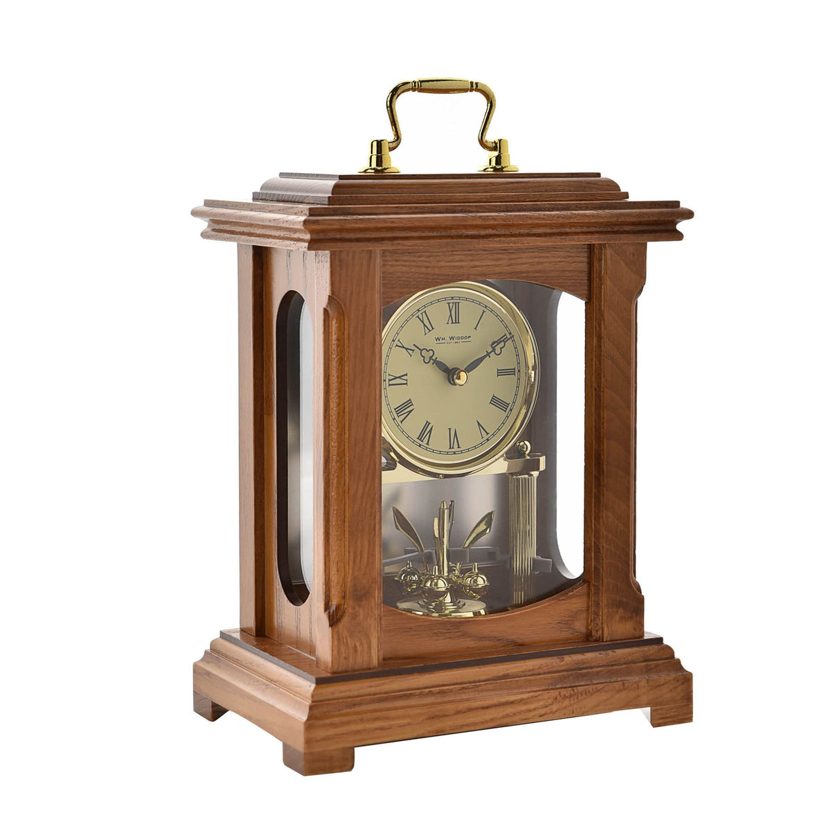 WM. Widdop Solid Wood Mantel Clock With Handle - Rotating Pendulum ...