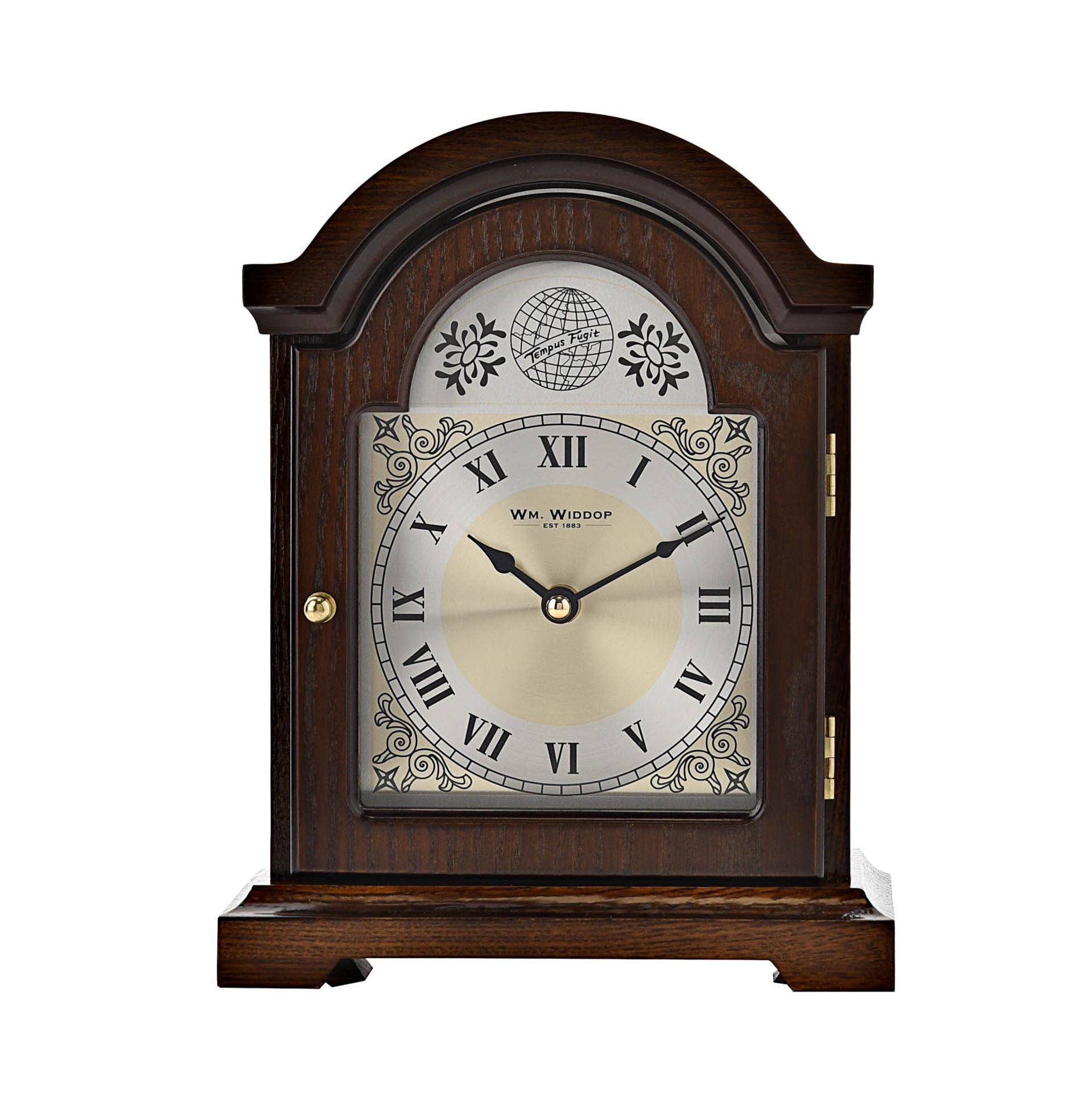 WM. Widdop Broken Arch Wooden Mantel Clock