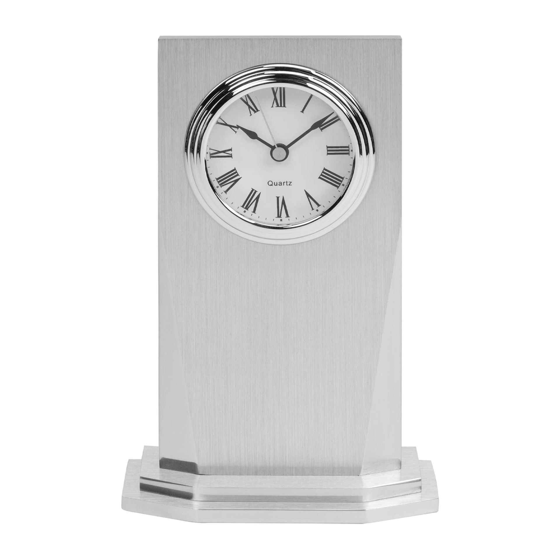 Wm. Widdop Modern Brushed Aluminium Silver Mantel Clock