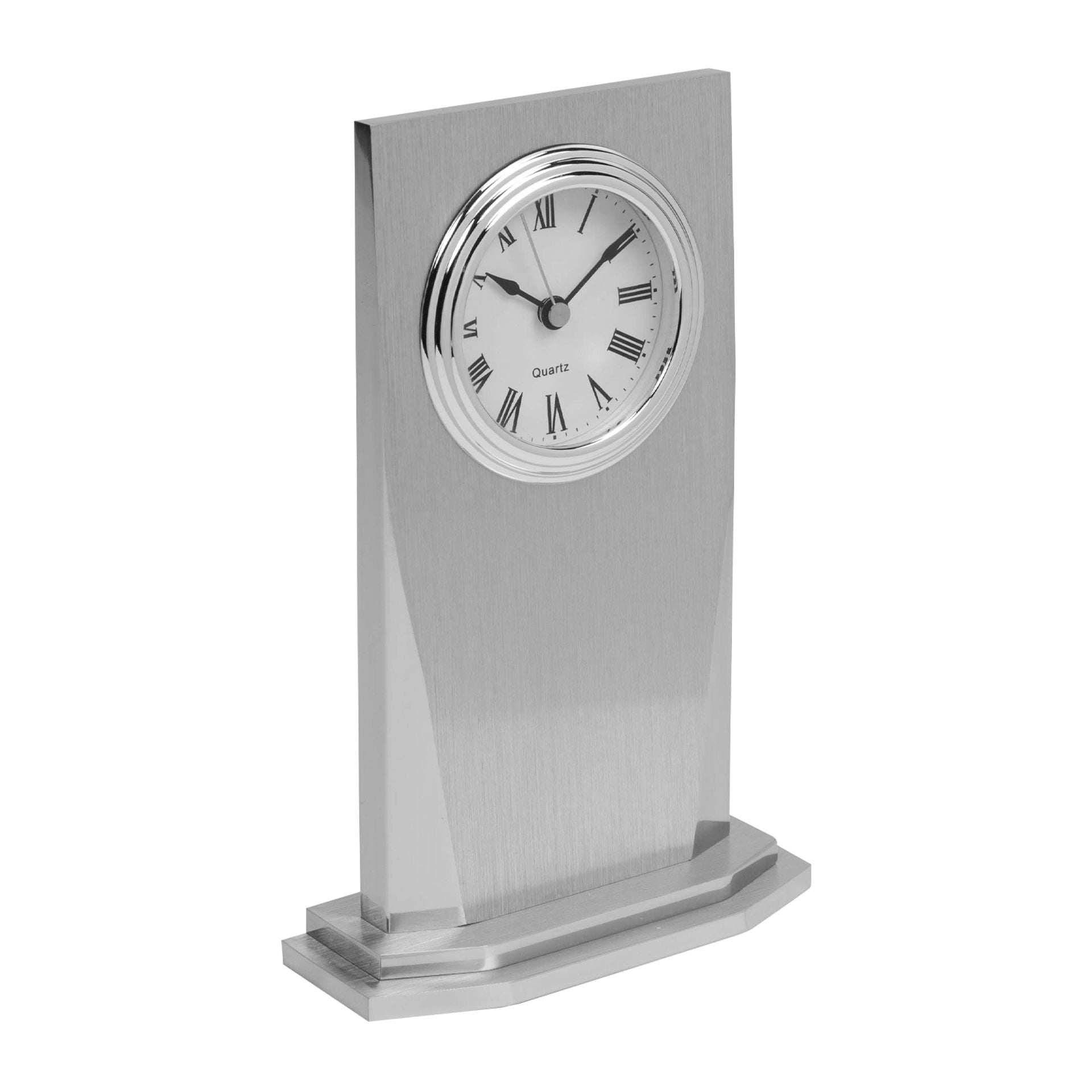 Wm. Widdop Modern Brushed Aluminium Silver Mantel Clock