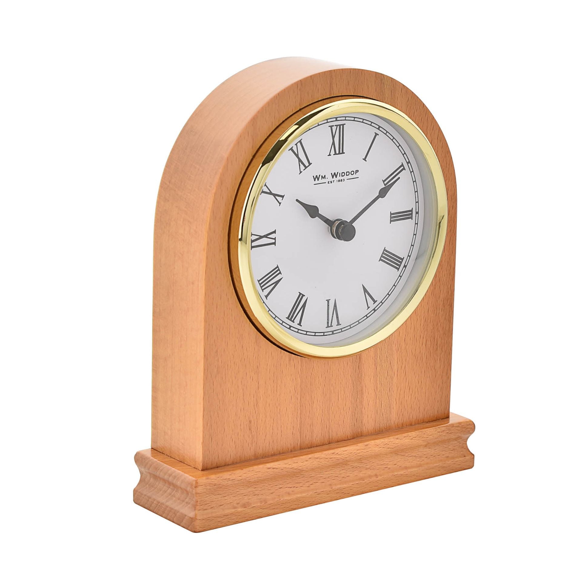 WM. Widdop Arched Light Wood Mantel Clock
