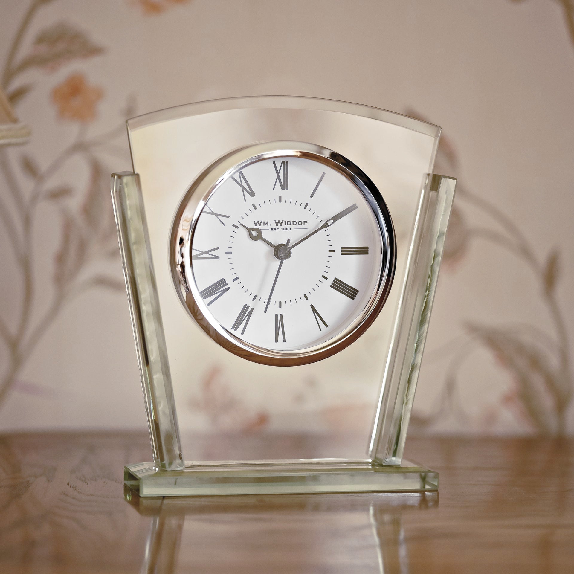 WM. Widdop Two Layered Glass Mantel Clock