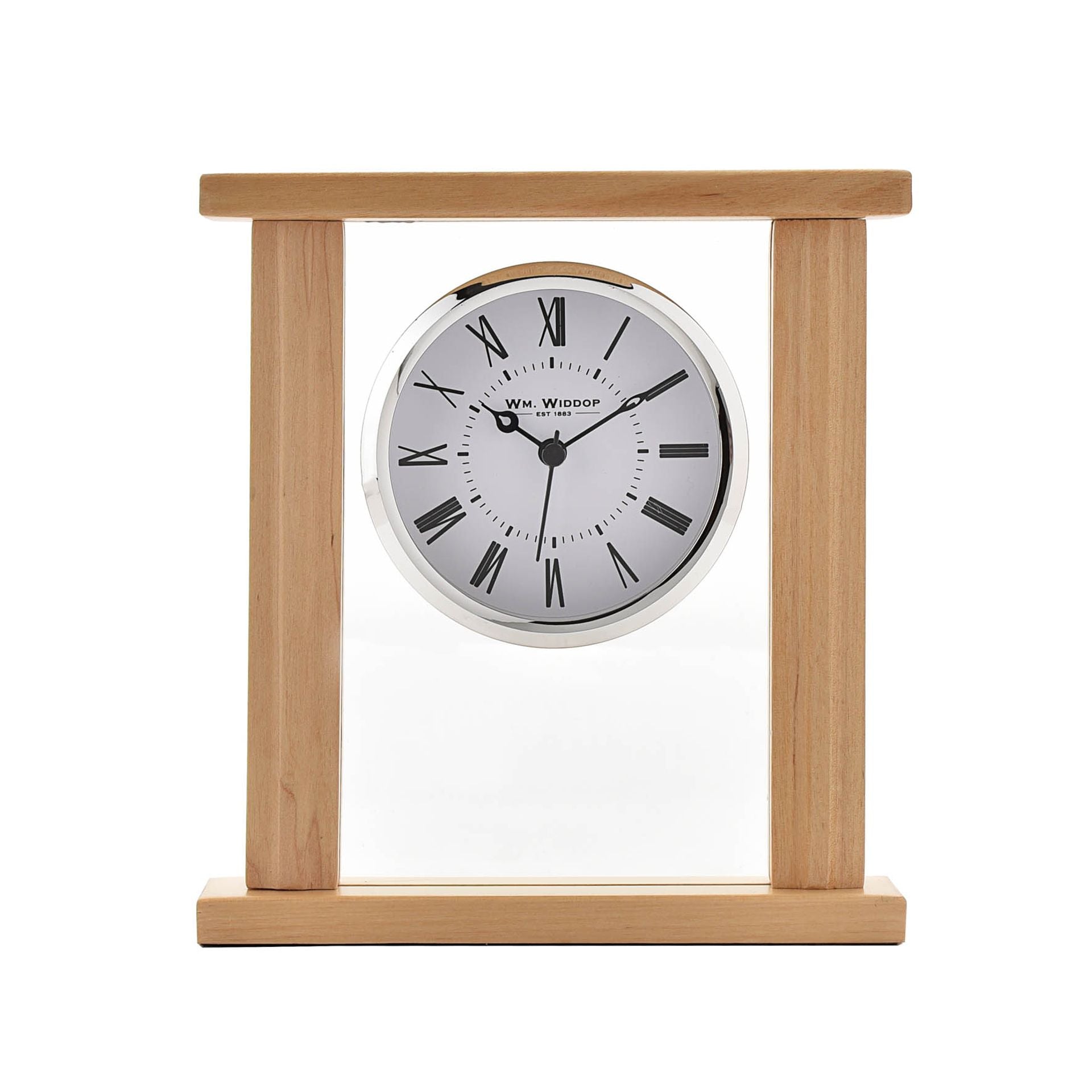 Wm. Widdop Rectangular Glass & Wood Mantel Clock