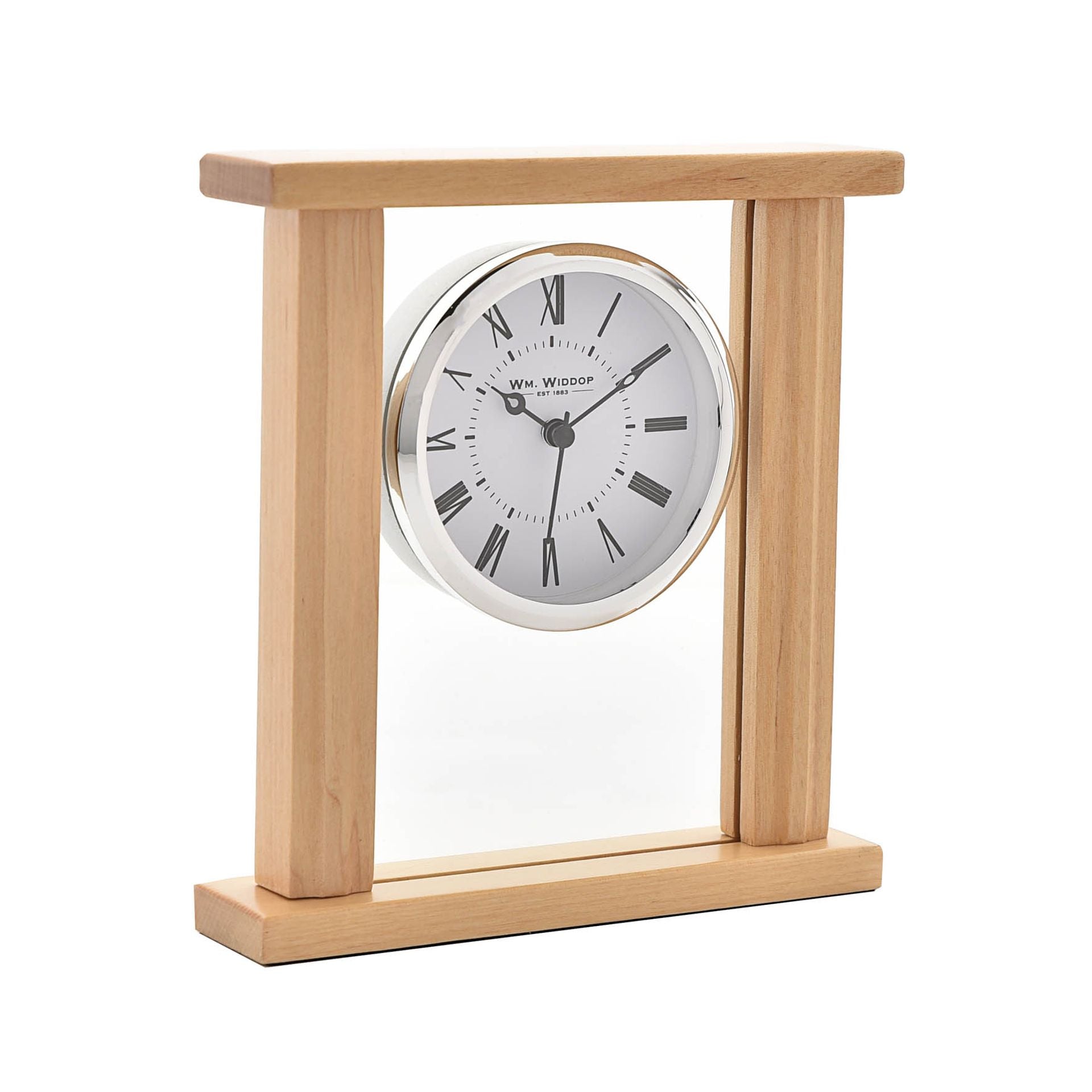 Wm. Widdop Rectangular Glass & Wood Mantel Clock