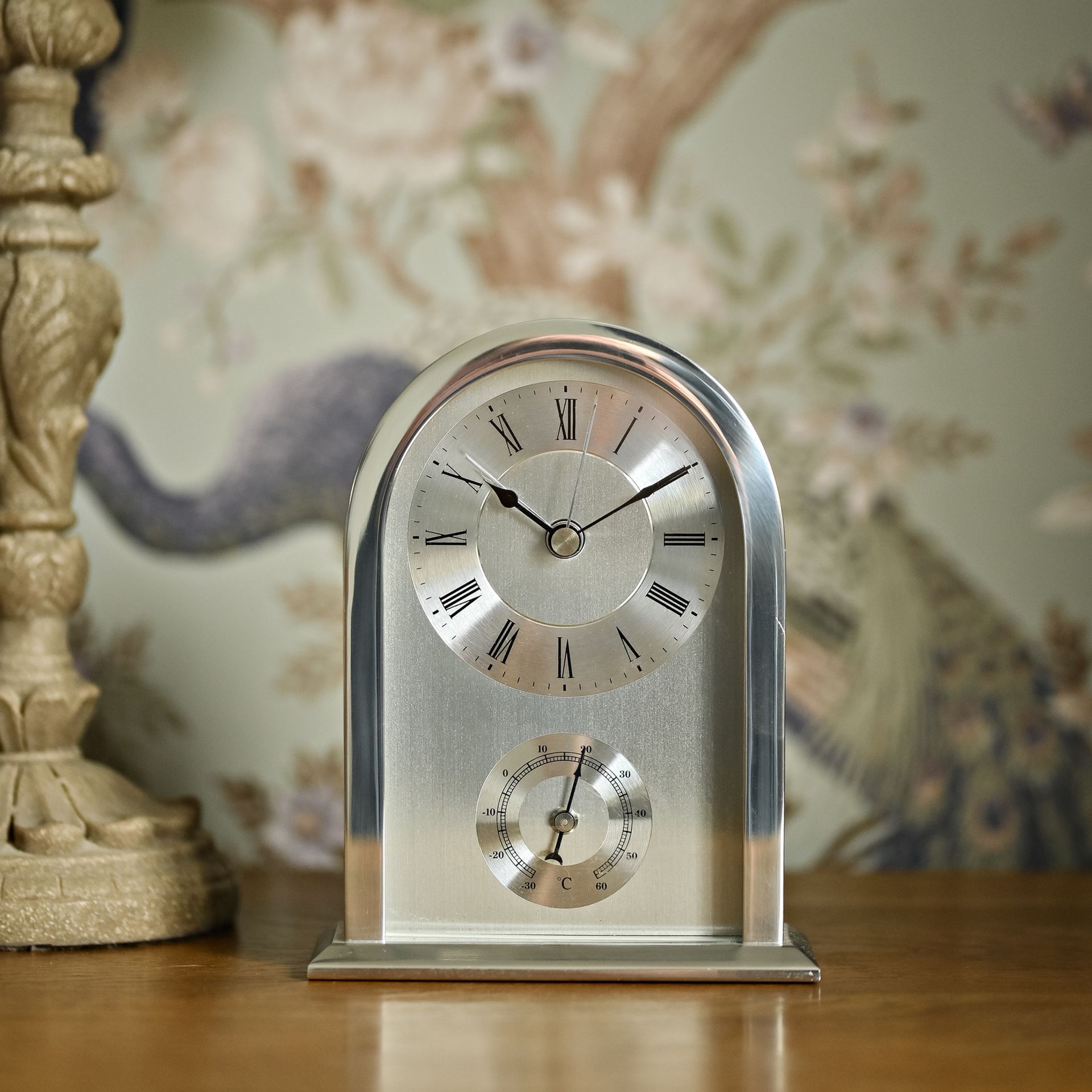 Wm. Widdop Arched Silver Aluminium Mantel Clock