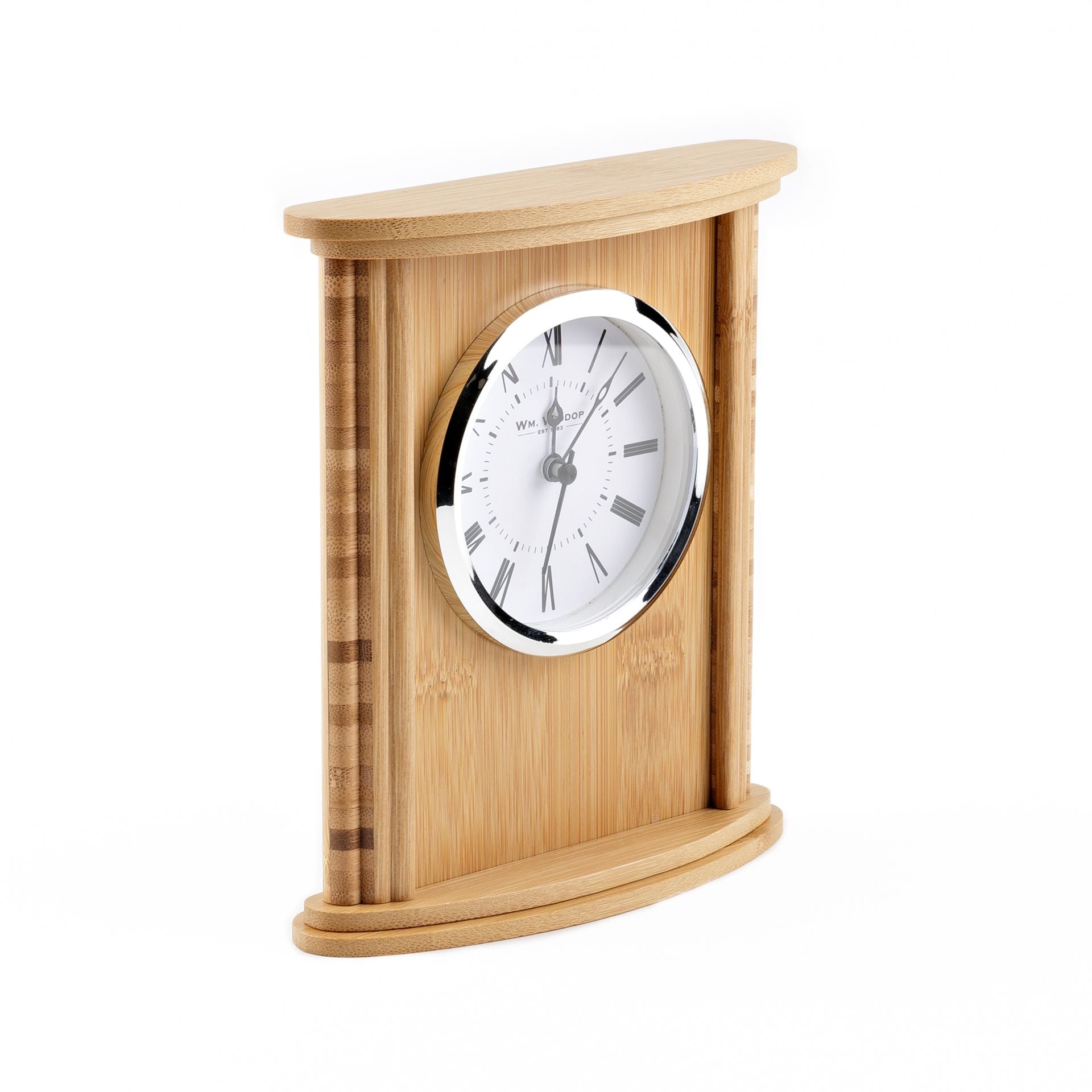 WM. Widdop Bamboo Wooden Curved Rectangular Mantel Clock