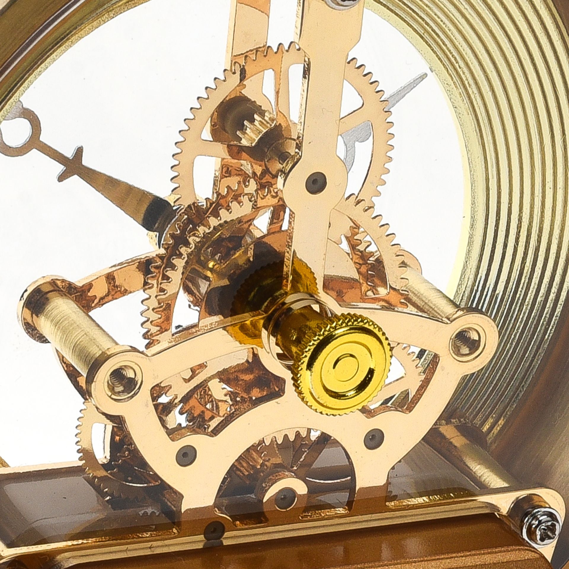 WM. Widdop Gold Aluminium Skeleton Mantel Clock