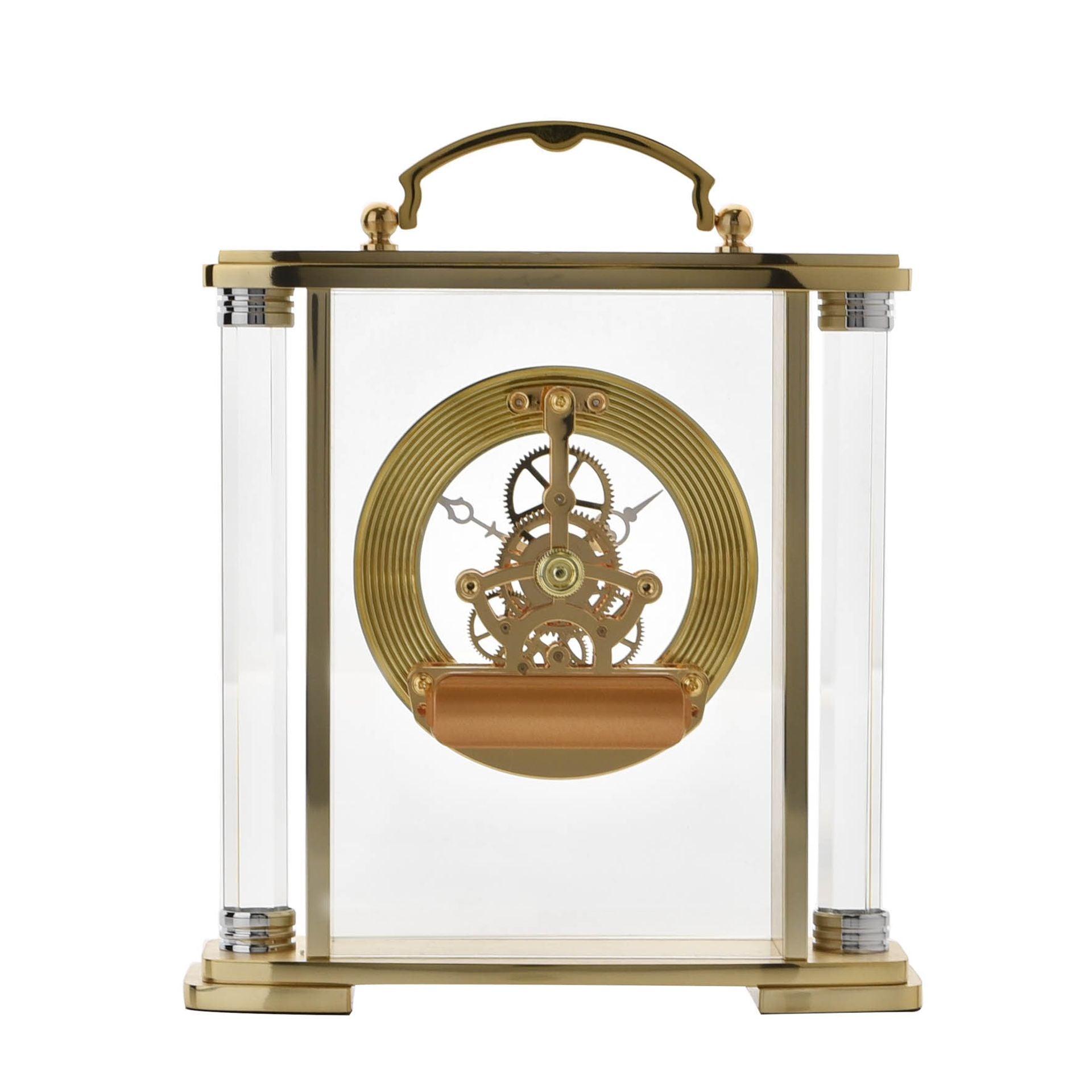 WM. Widdop Glass and Gold Aluminium Carriage Clock
