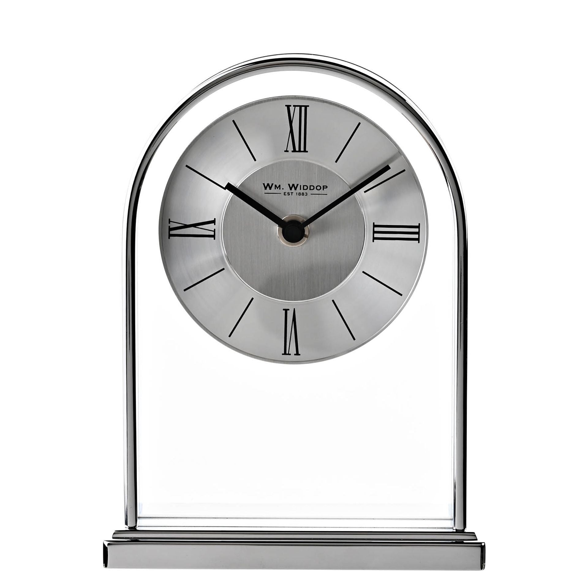 Wm. Widdop Chrome and Wood Veneer Mantel Clock