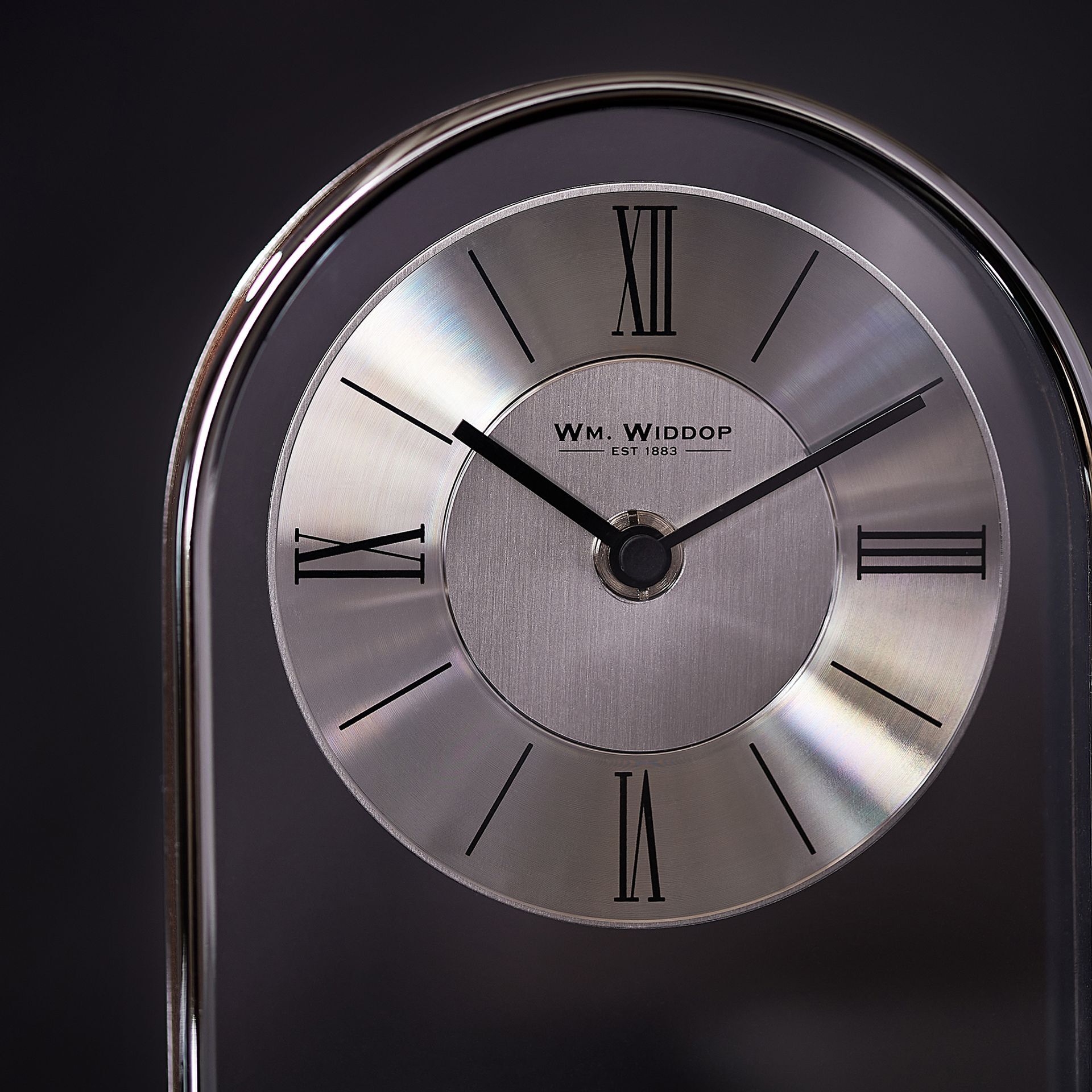 Wm. Widdop Chrome and Wood Veneer Mantel Clock