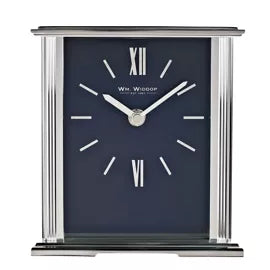 Wm.Widdop Silver Mantel Clock Navy Blue Dial
