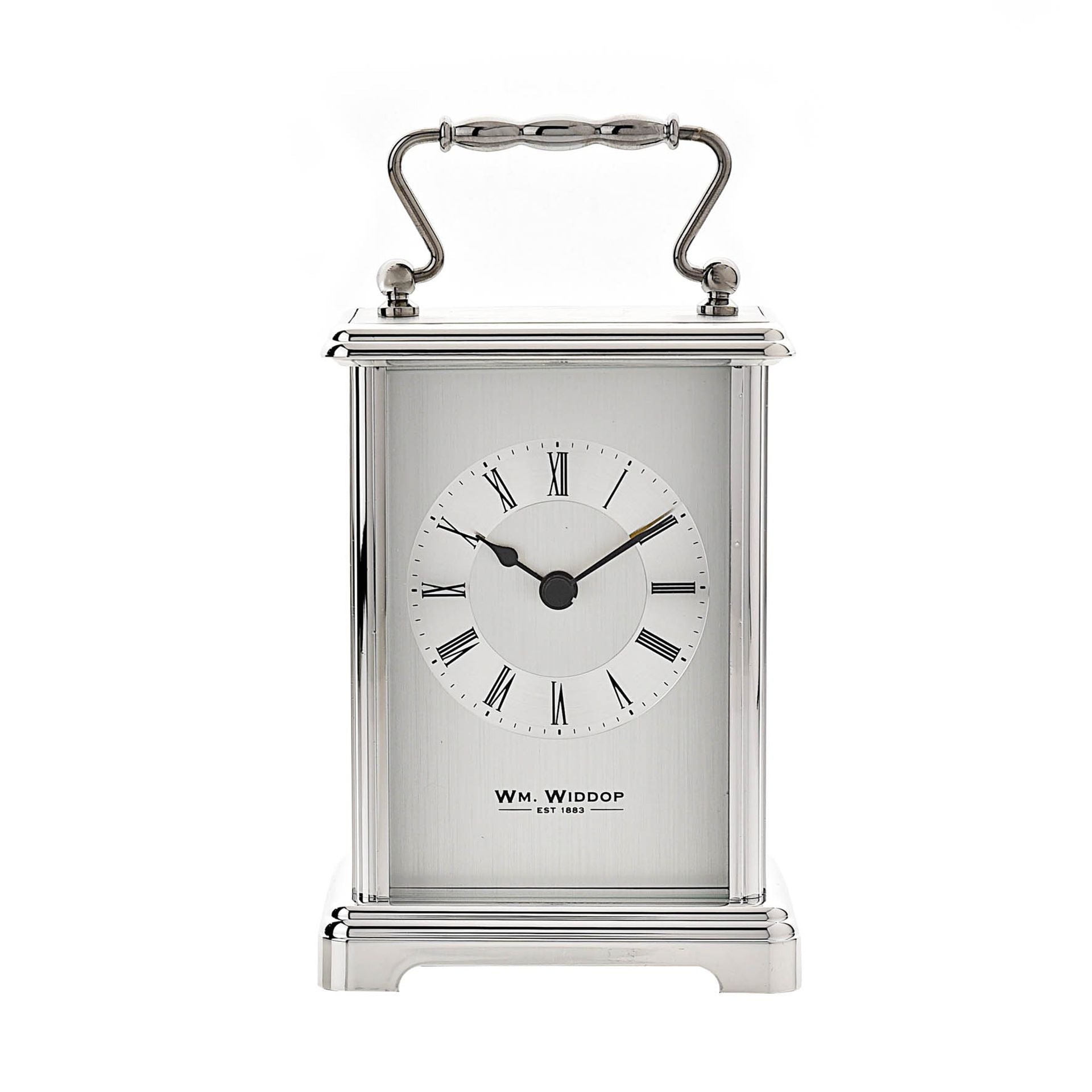 WM. Widdop Rectangular 2 Tone Silver Carriage Clock