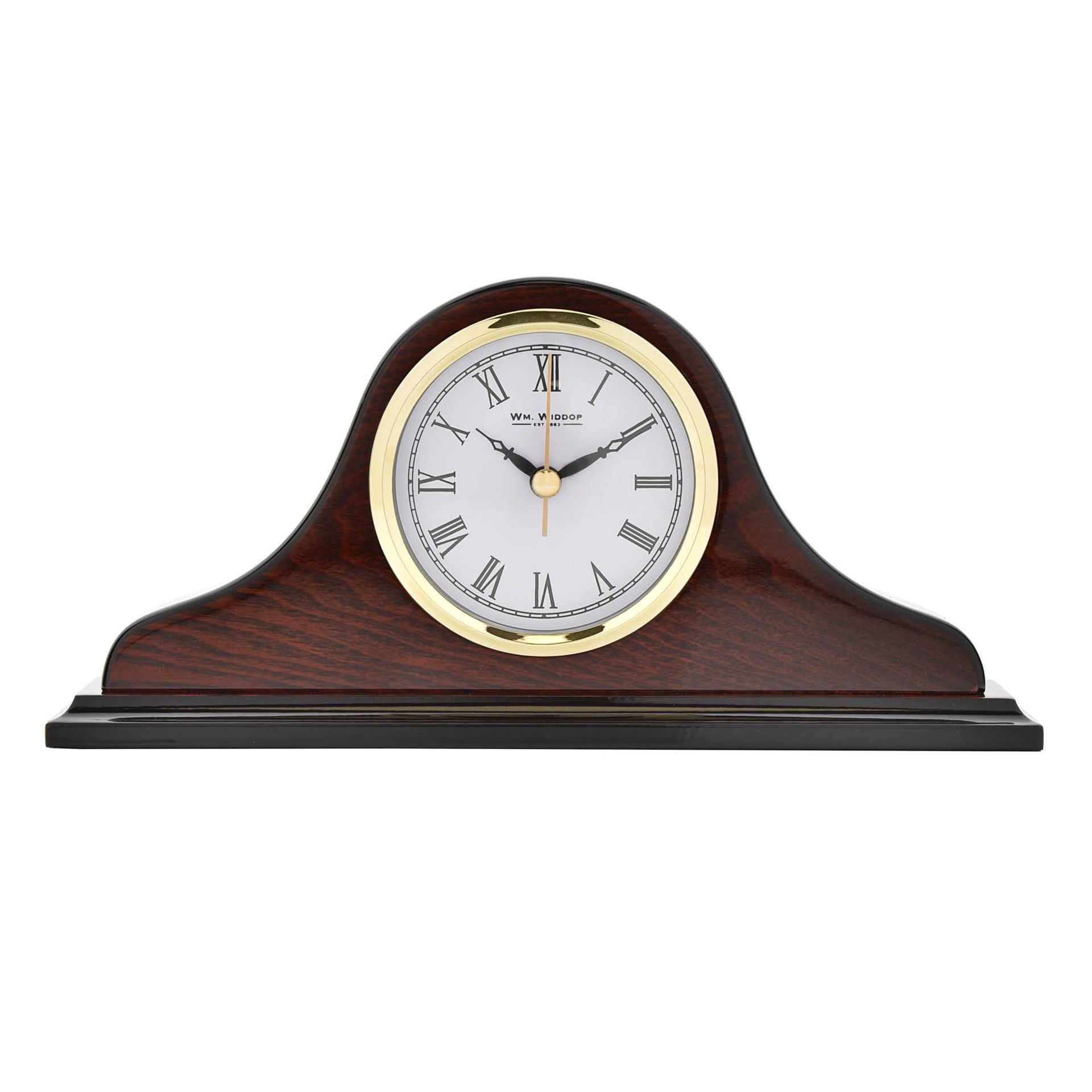 WM. Widdop Polished Wooden Napoleon Shaped Mantel Clock