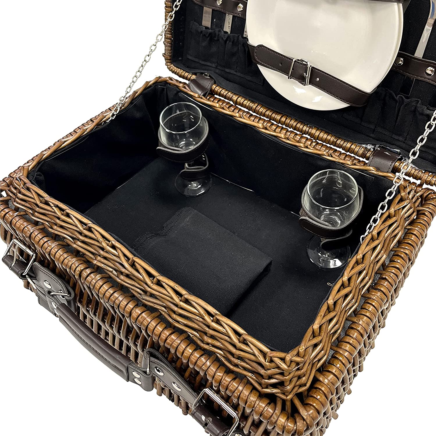 Designer Wicker Black Fabric Lining 2 Person Picnic Basket