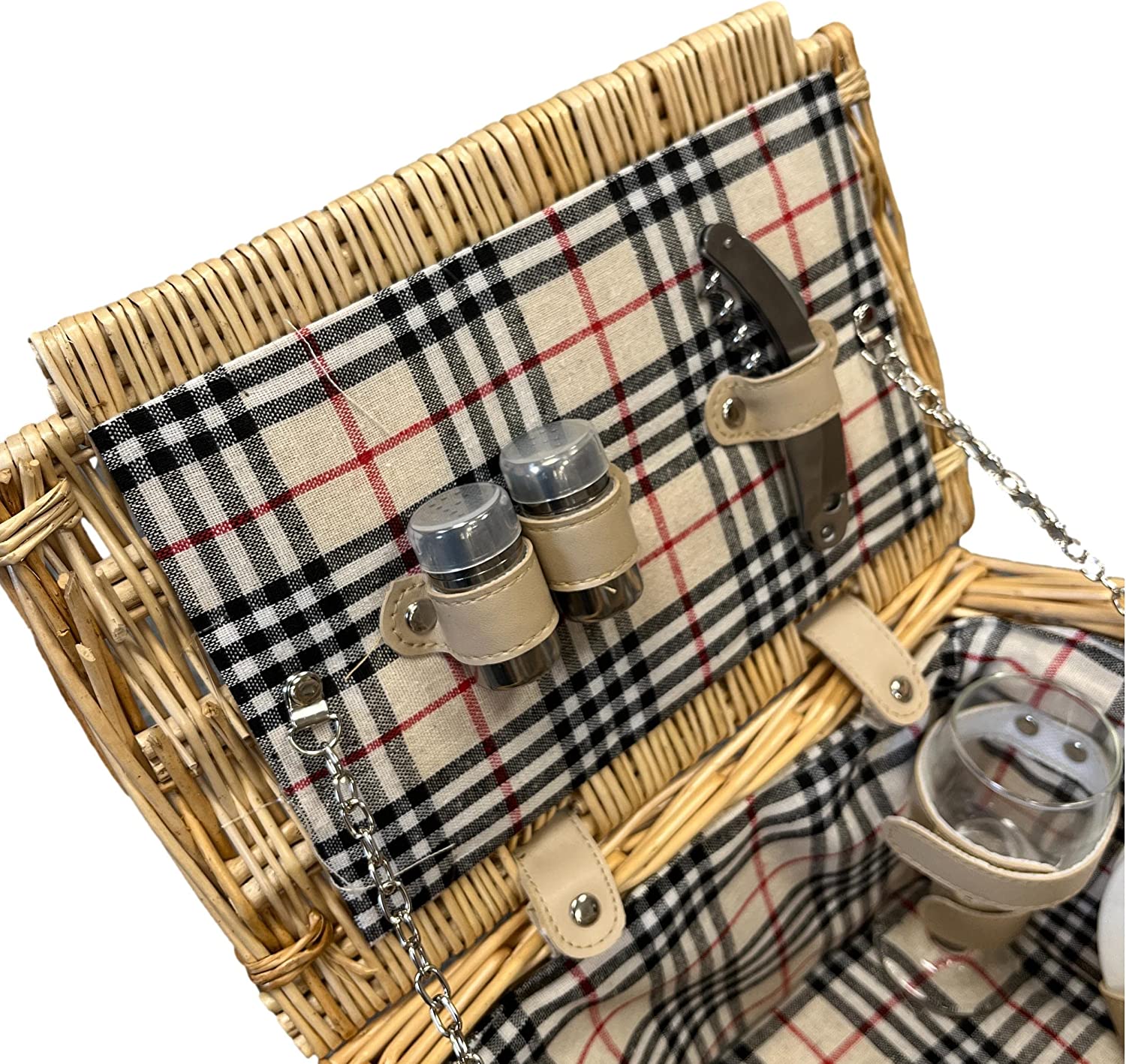 Deluxe Wicker Natural Check Lining 2 Person Picnic Basket