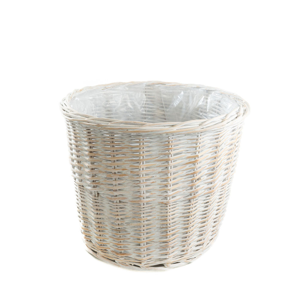 Brush White Round Wicker Lined Planter Basket