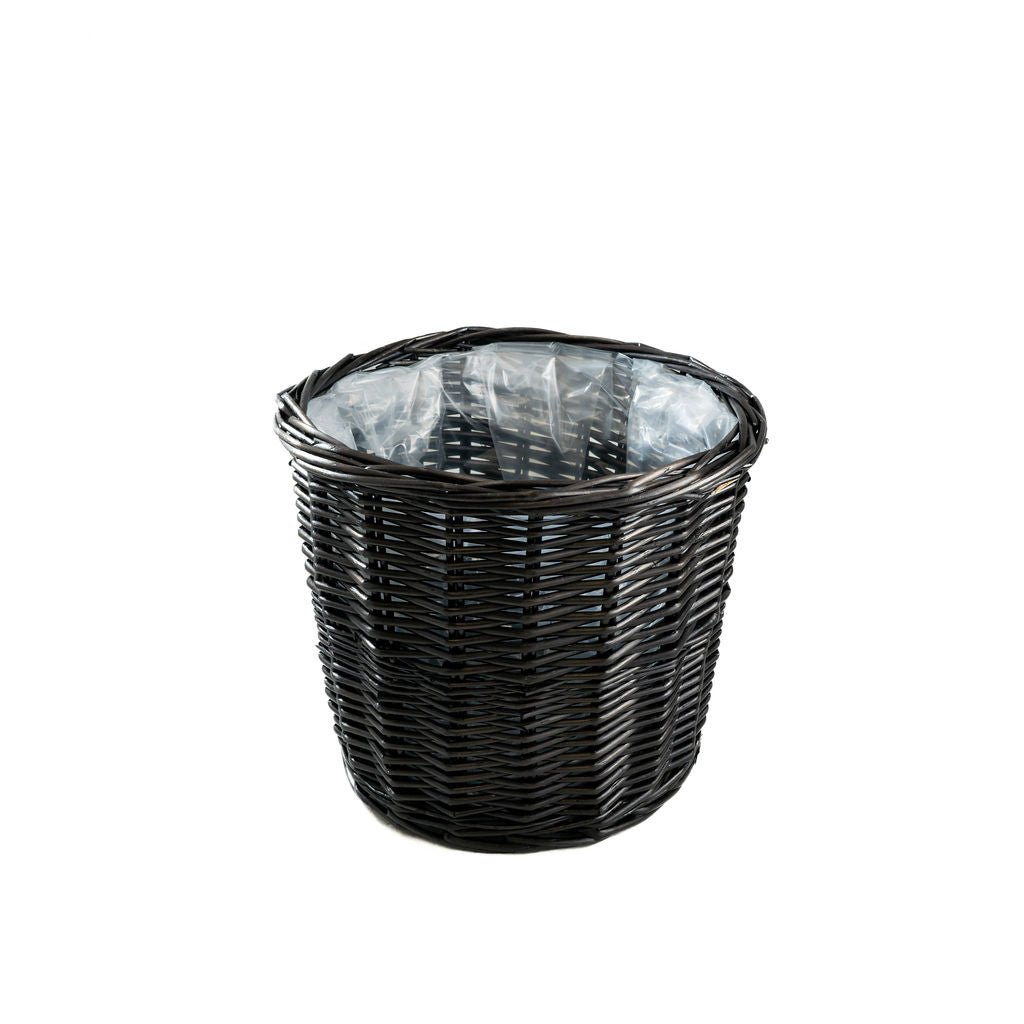 Black Round Wicker Lined Planter Basket