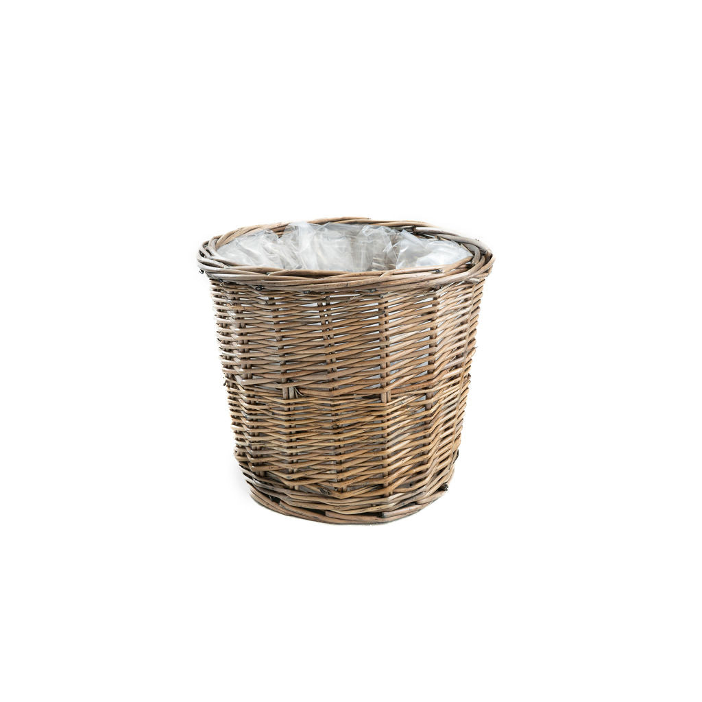 Light Grey Round Wicker Lined Planter Basket