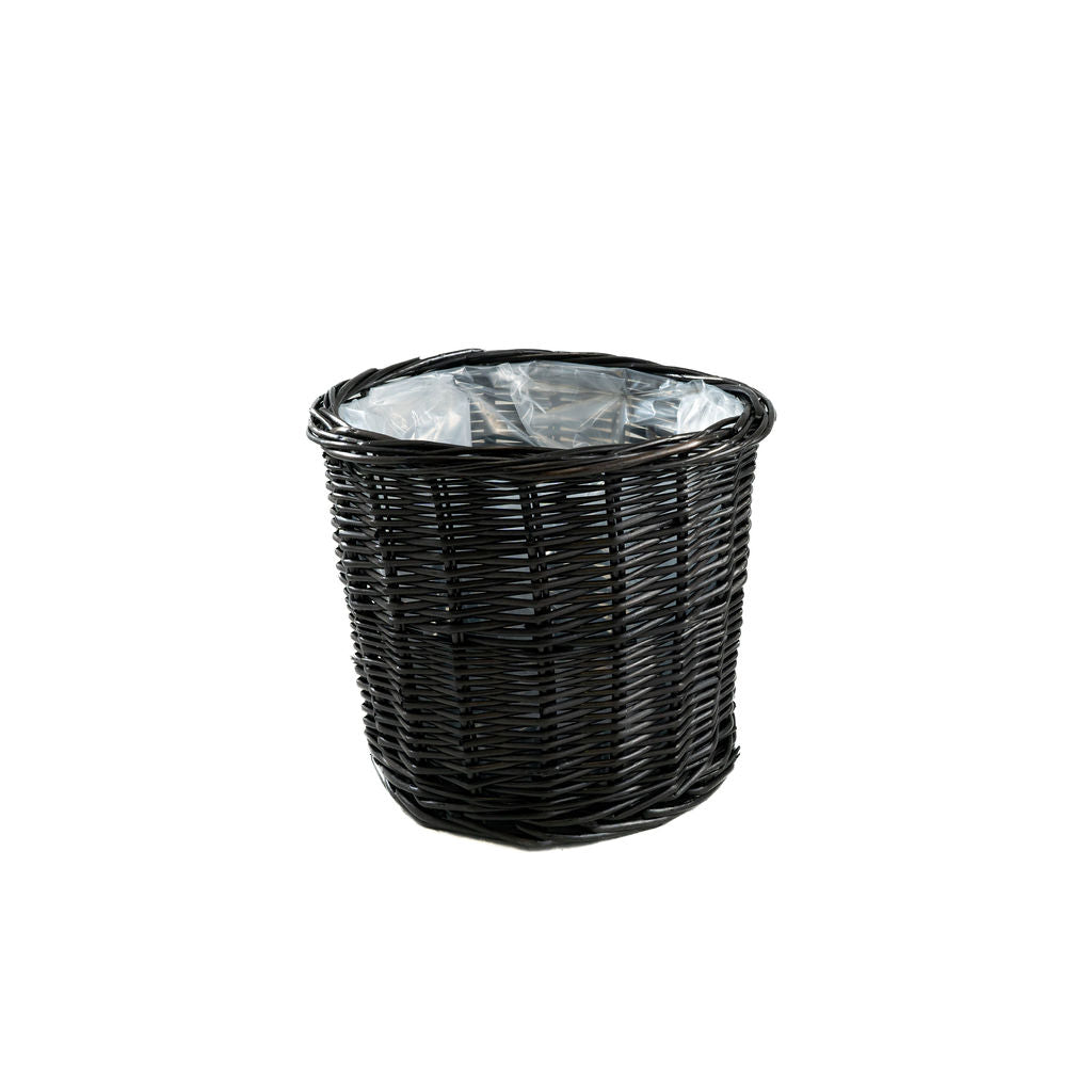 Black Round Wicker Lined Planter Basket