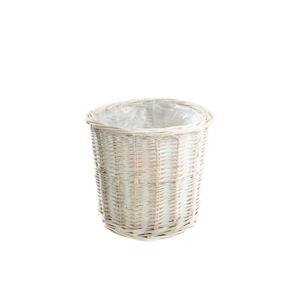 Brush White Round Wicker Lined Planter Basket