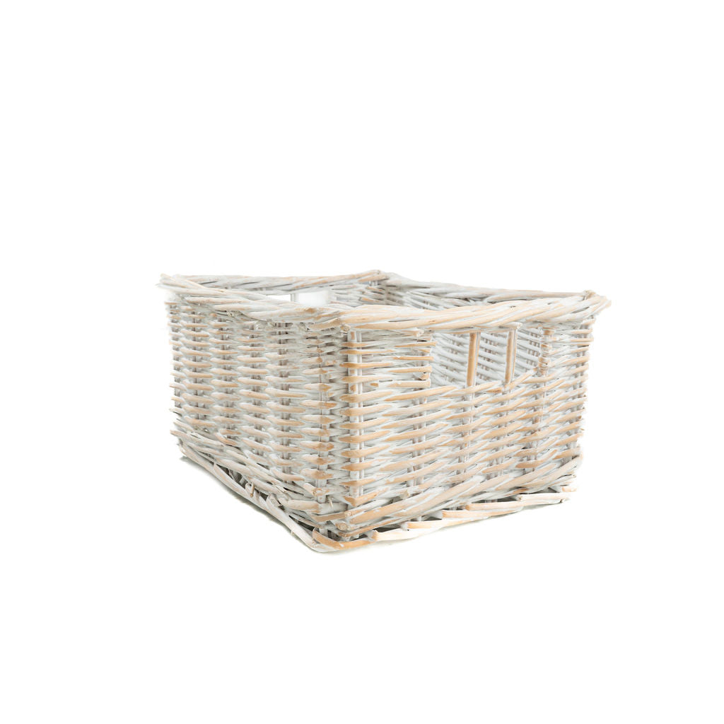 Brush White Rectangular Wicker Storage Basket Tray