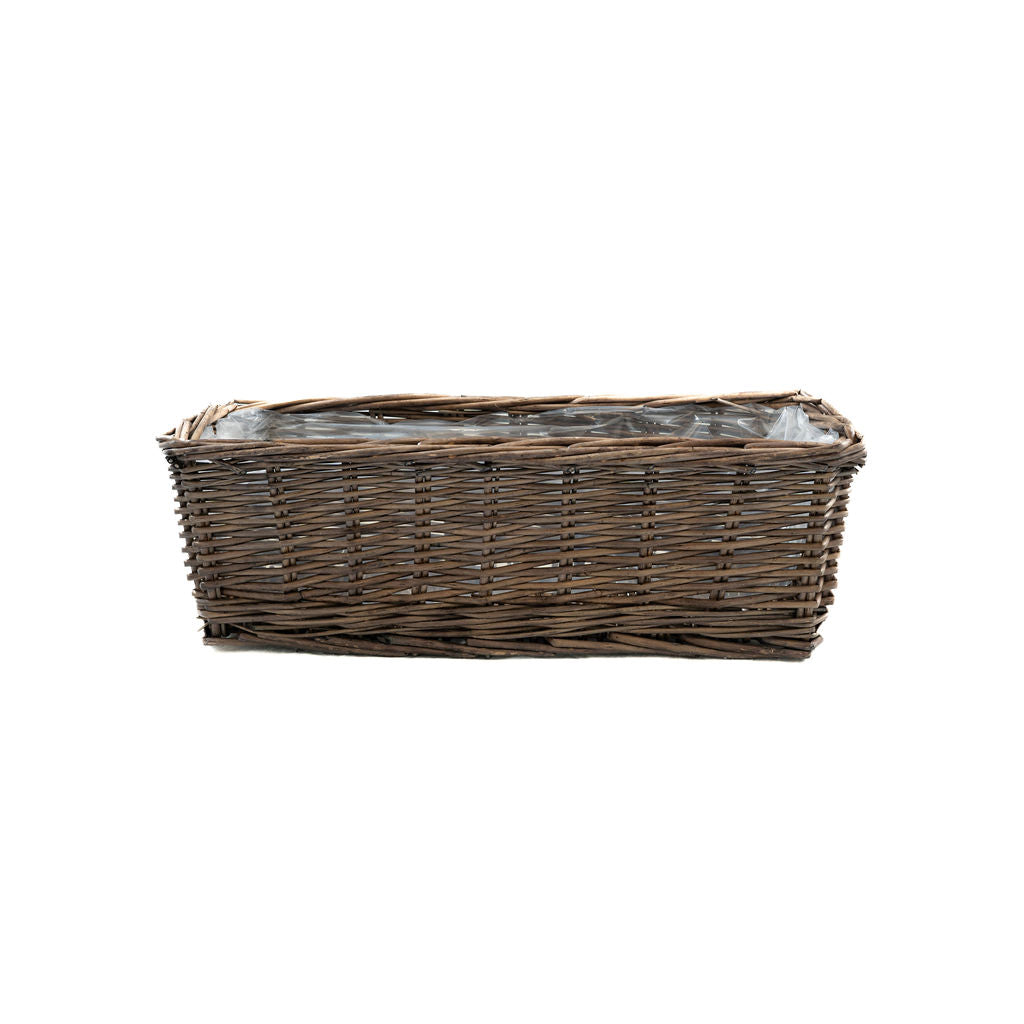 Light Grey Rectangular Wicker Lined Window Planter Basket