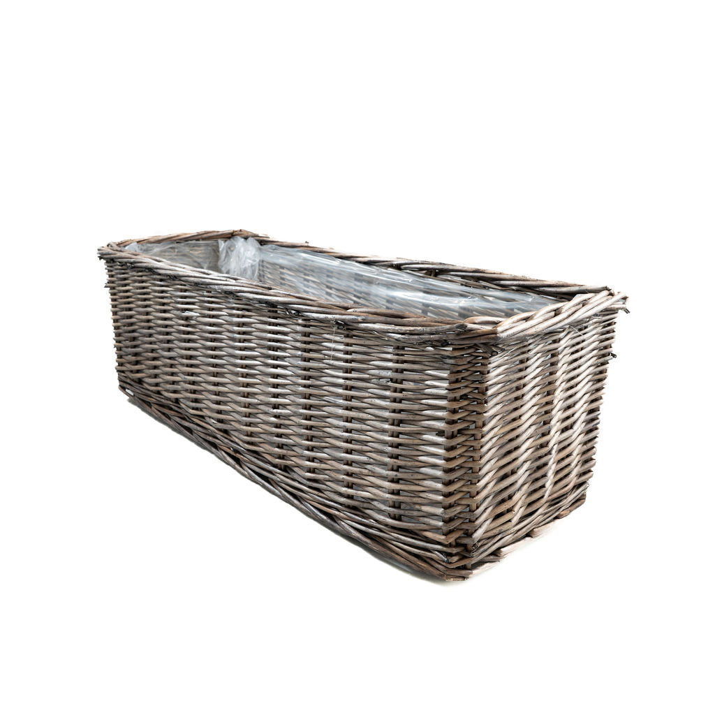Light Grey Rectangular Wicker Lined Window Planter Basket