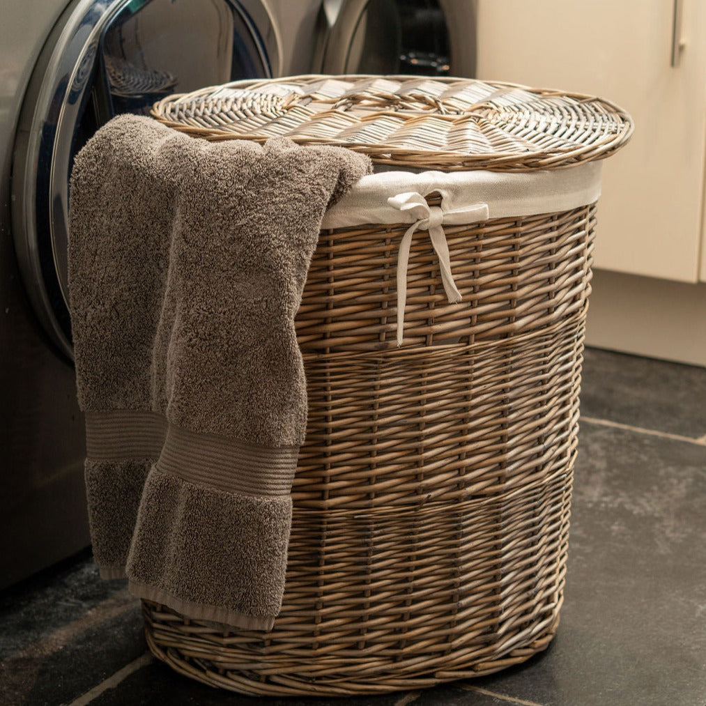 Light Grey Oval Wicker Laundry Basket