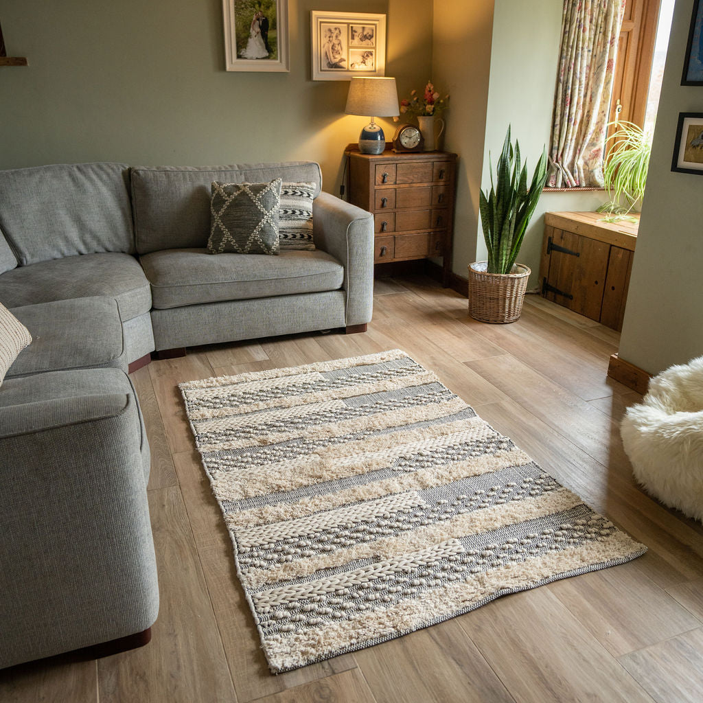 Ivory 'Almar' Multi Textured Hand Woven Cotton Rug – Arthur Cameron