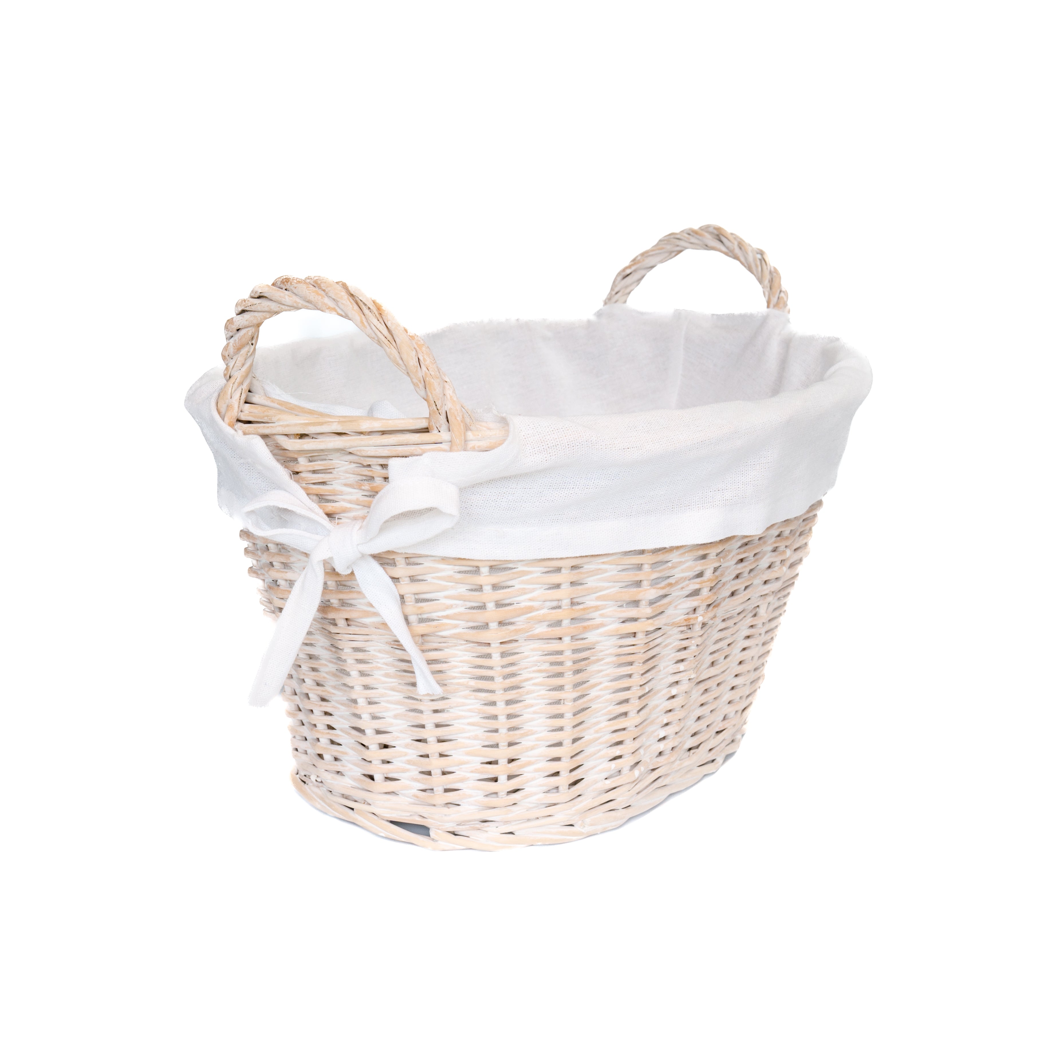 White Wash Wicker Oval Basket with Removable Lining