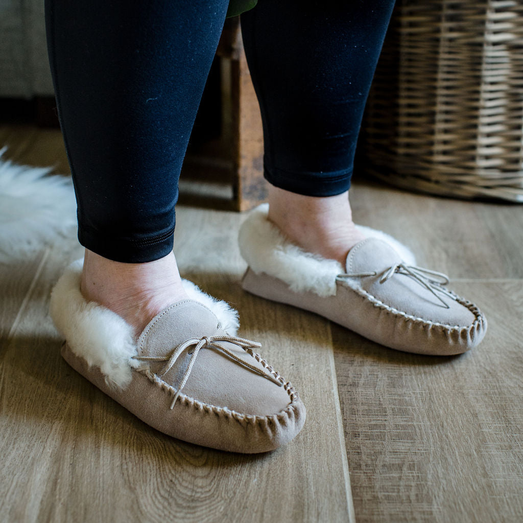 Ladies 'Lucy' Lambswool Moccasin with Soft Sole - Camel