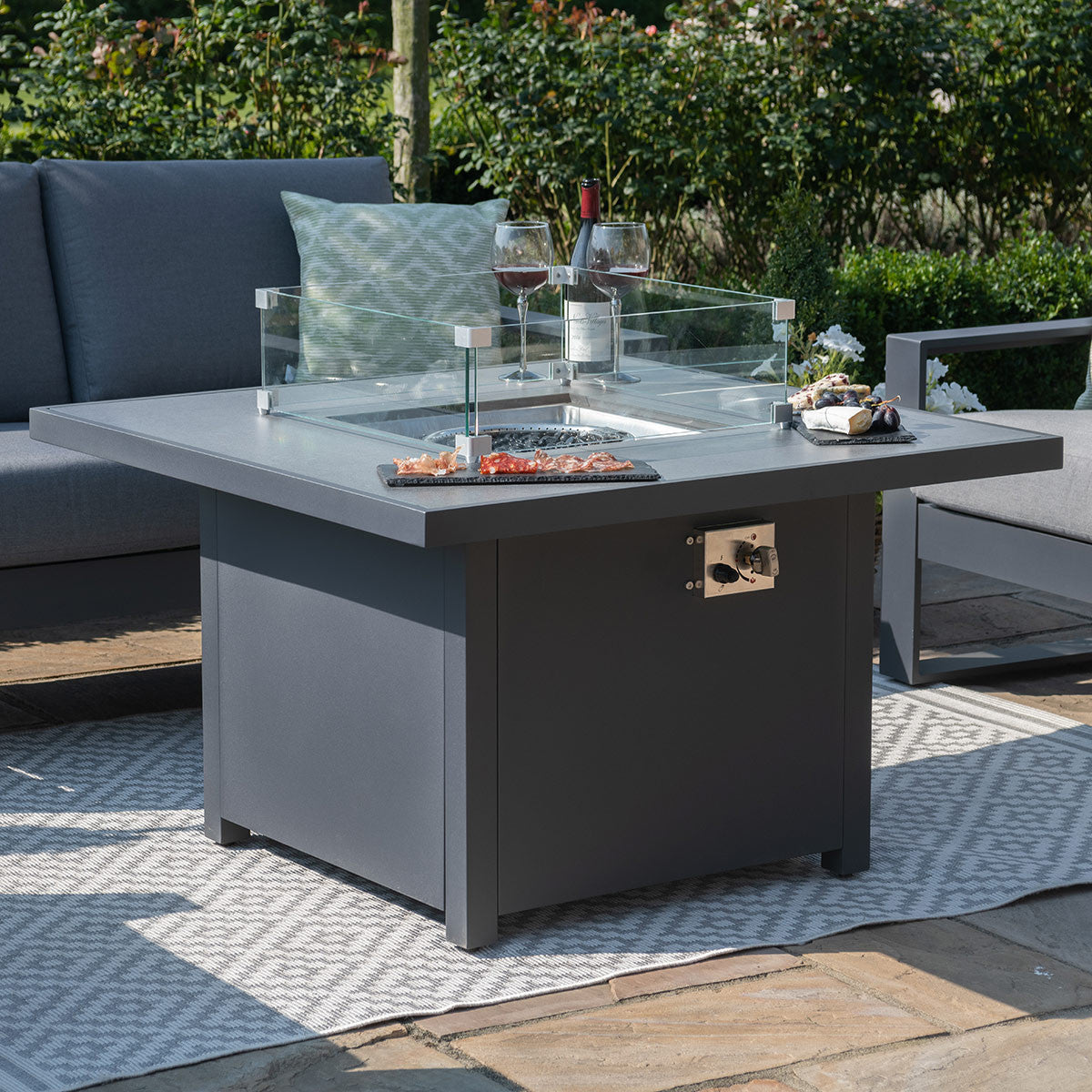 Amalfi Fabric 2 Seat Sofa Set With Square Fire Pit Table