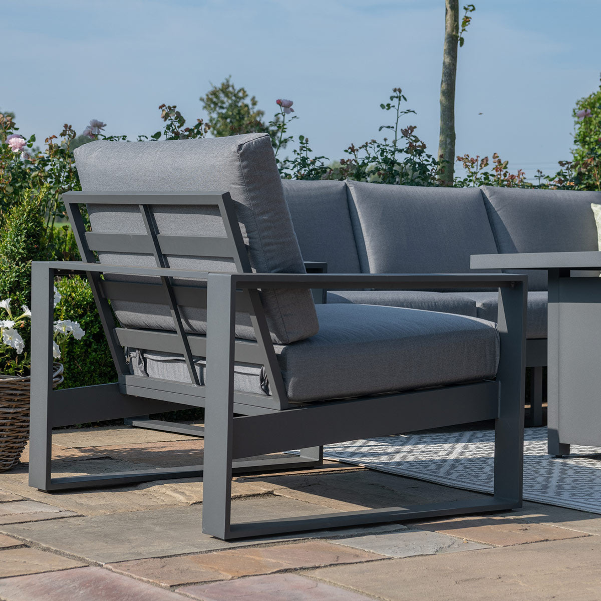 Amalfi Fabric 3 Seat Sofa Set With Rectangular Fire Pit Table