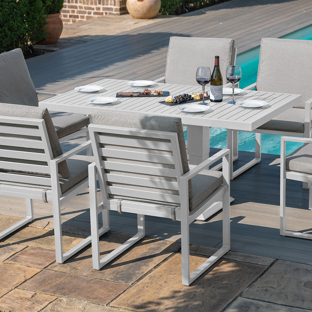 Amalfi 6 Seat Rectangular Fabric Dining Set with Rising Table