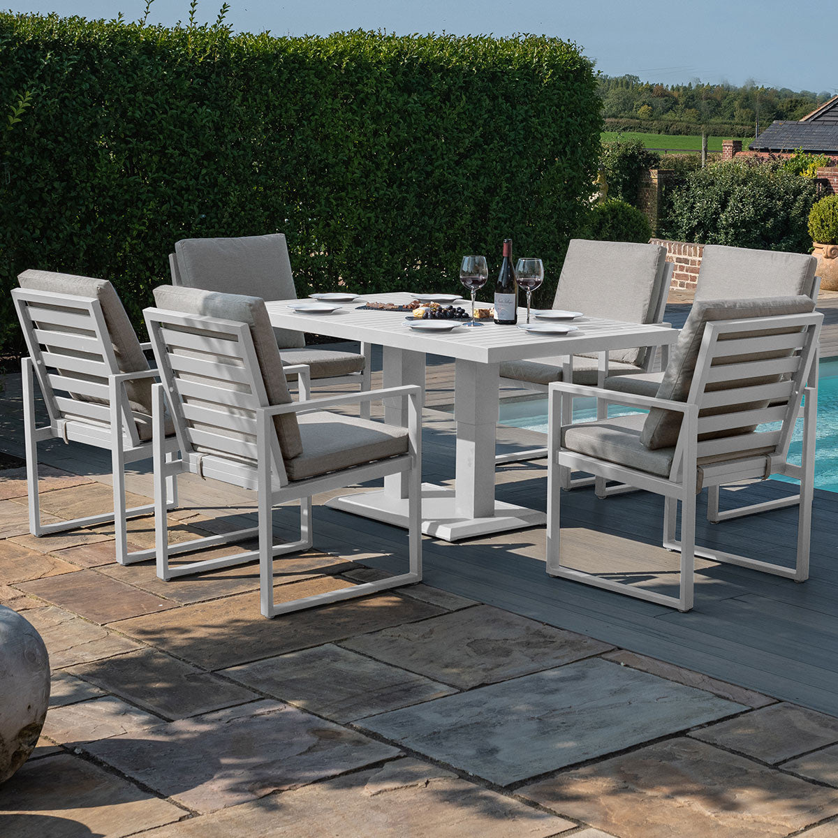 Amalfi 6 Seat Rectangular Fabric Dining Set with Rising Table