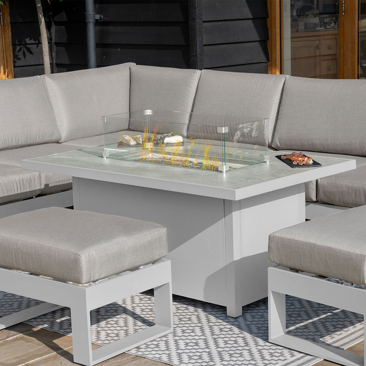 Amalfi Fabric Large Corner Sofa Set with Fire Pit Table
