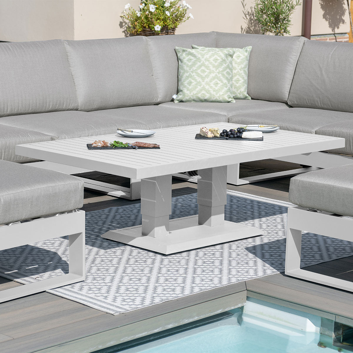 Amalfi Fabric Large Corner Dining Set with Rectangular Rising Table and Footstools
