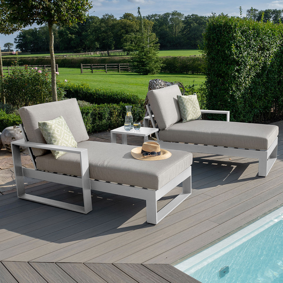 Amalfi Fabric Double Sun Lounger with Side Table