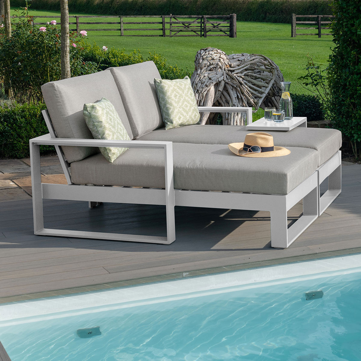 Amalfi Fabric Double Sun Lounger with Side Table
