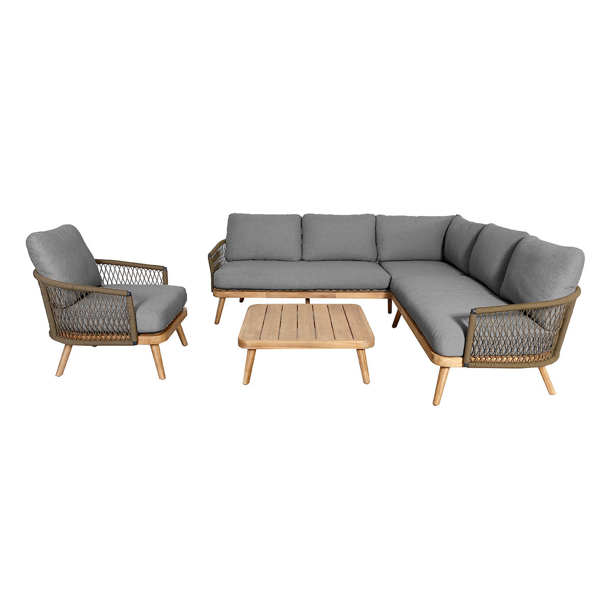 Bali Rope Weave Fabric Corner Sofa Set with Lounge Chair