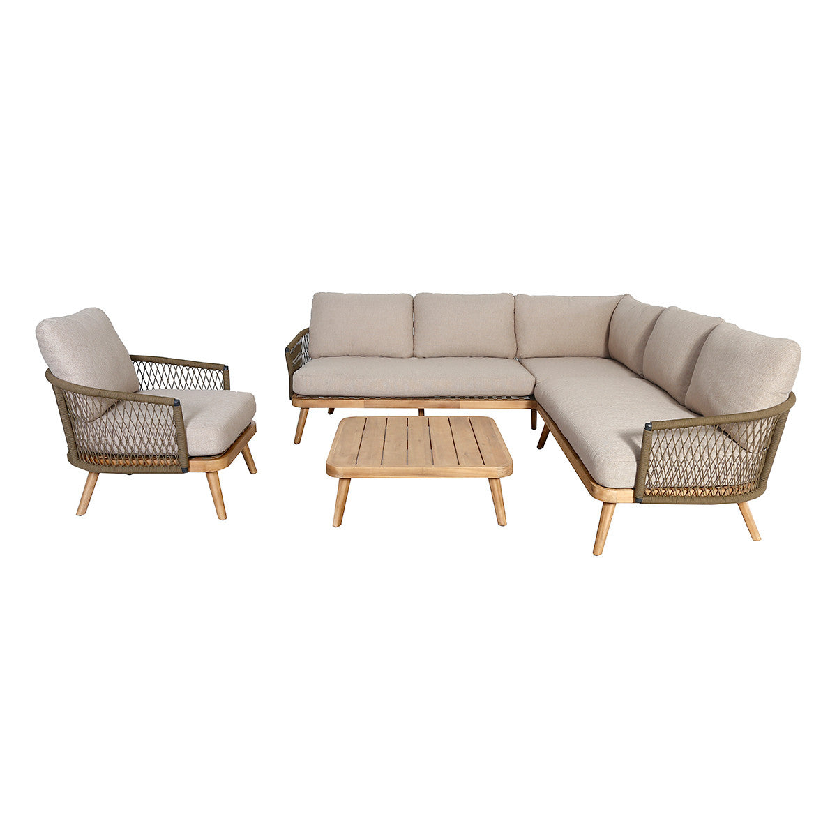 Bali Rope Weave Fabric Corner Sofa Set with Lounge Chair