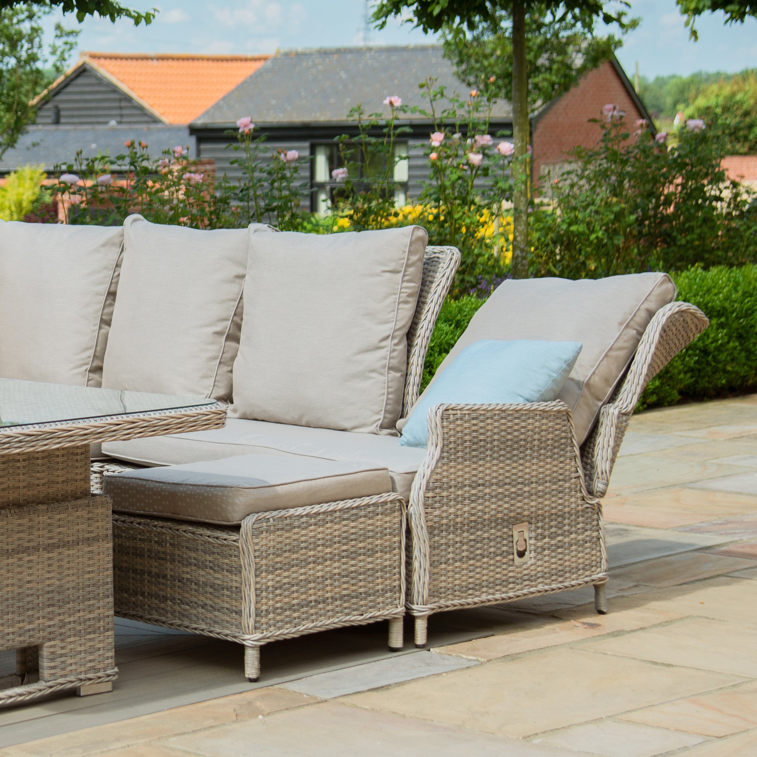 Cotswold Rattan Reclining Corner Dining Sofa Set with Rising Table & Chair