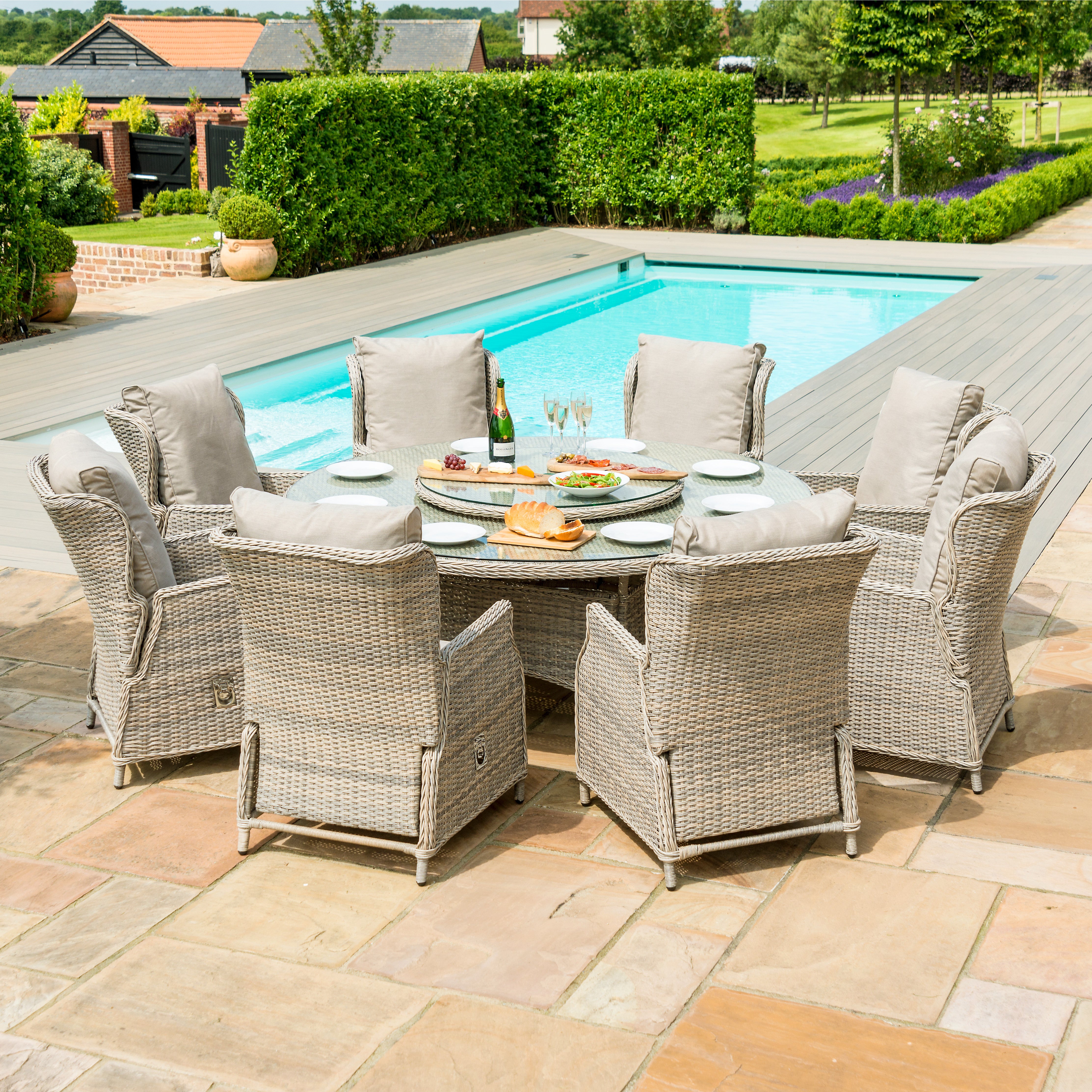 Cotswold Rattan Reclining 8 Seat Round Dining Set